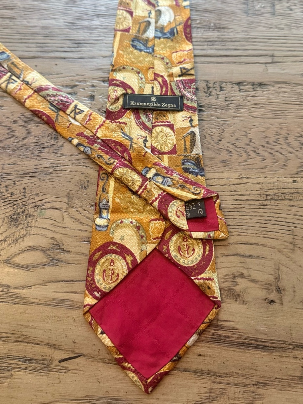Vintage Ermenegildo Zegna Men's Golden Yellow & Burgundy Silk Tie